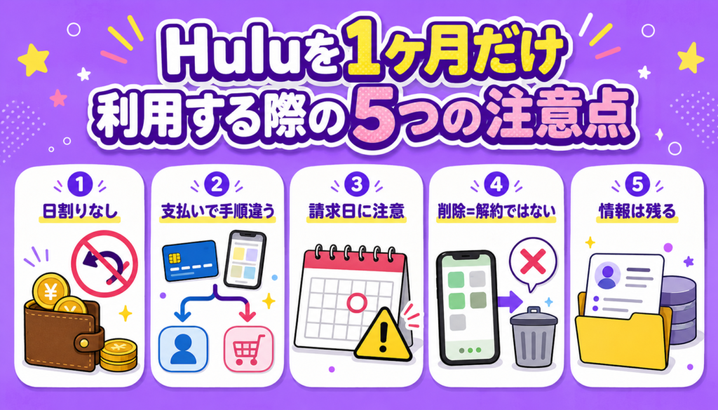 Huluを1ヶ月だけ利用する際の5つの注意点